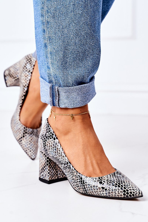 Leather Pumps With Animal Pattern Lewski Shoes 2801 Black-Blue