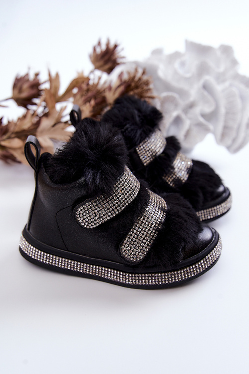 Children's Warm Leather Snow Boots Black Leela
