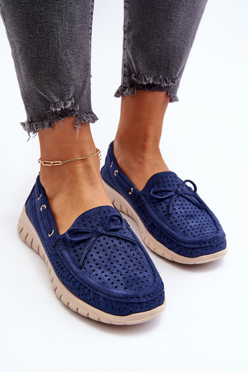 Women's Moccasins with Bow Navy Blue Reece