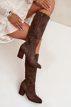 Suede Knee High Boots With Zip Brown Lissara