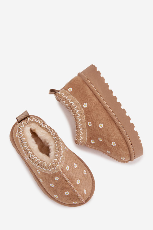 Children's snow boots with flowers lined with fur beige Palina