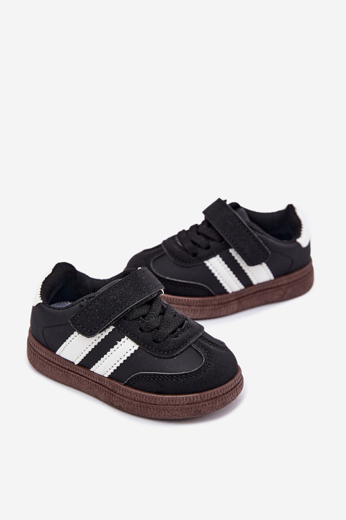 Dziecięce Sneakersy Buty Sportowe Eko Skórzane Rzep Czarne Adelina