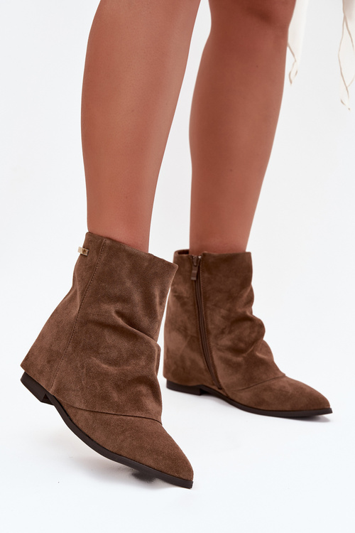 Insulated ankle boots with hidden wedge with turned-up shaft Eco suede brown Tavella