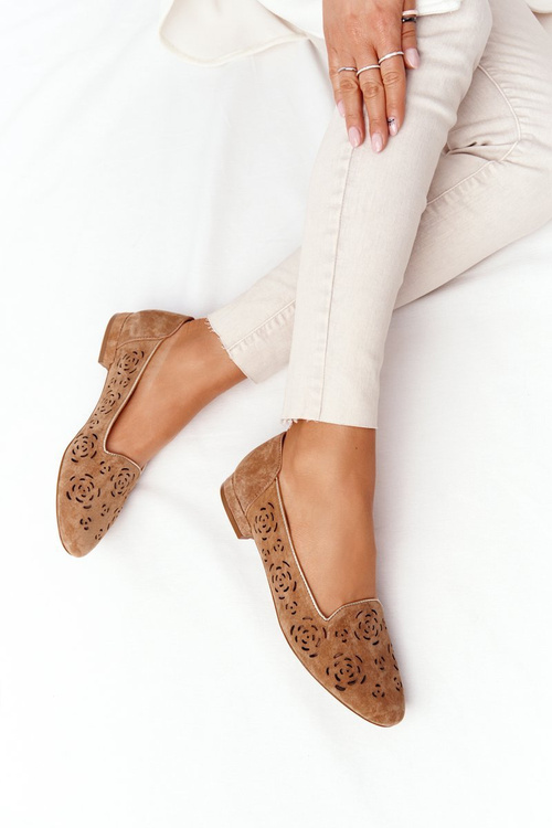 Openwork Women's Loafers Sergio Leone BL627 Camel