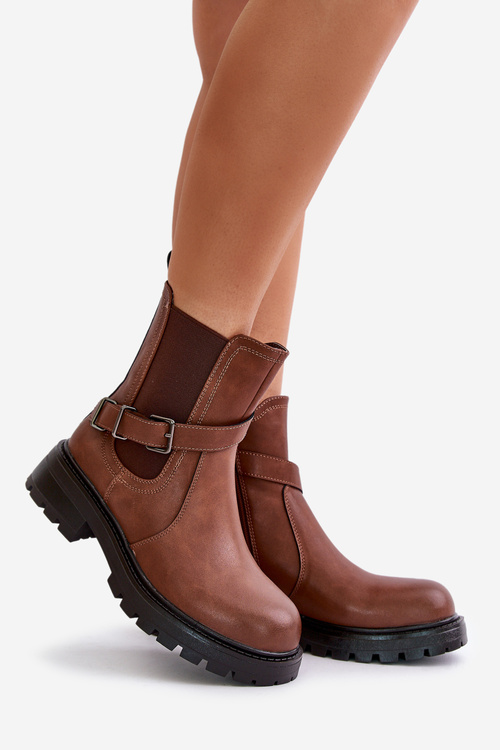 Leather Insulated Ankle Boots With Strap Brown Sergio Leone TR719-S