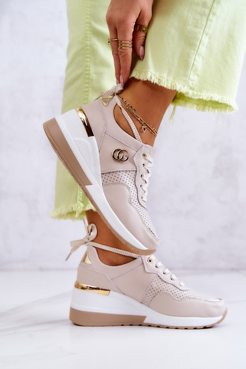 Women's Leather sports shoes Sneakers Beige Loissa