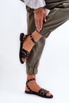 Decorated Women's Flat Heel Sandals Black Ianaera