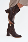 Leather Openwork Women's Ankle Boots On Heel Zazoo 3647 Chocolate