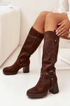 Warm women's heeled boots with stitching chocolate Alessara
