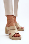 Zazoo 40373 Leather Sandals with Block Heel Beige
