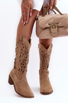 Lace-Up Suede Cowboy Boots Beige Lewski 3320