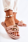 Suede Slippers With Decorative Chain Pink Louie