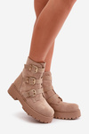 Warm Women's Boots With Buckles Beige Tiaeliana