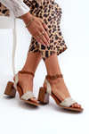 Women's Sandals with Block Heel in Eco-Suede Gold Ronvia