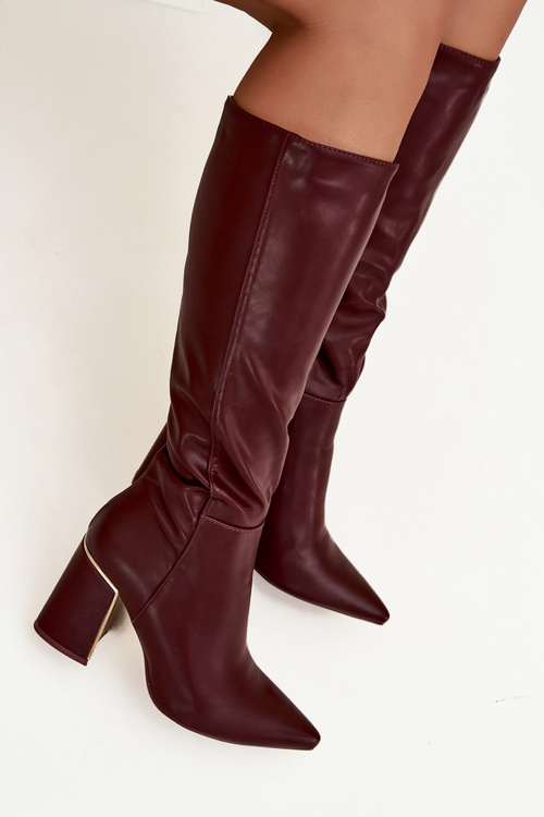 Women's High Heel Boots with Gold Element Bordeaux Alessine