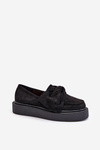 Women's Platform Moccasins with Bow Black Naivine