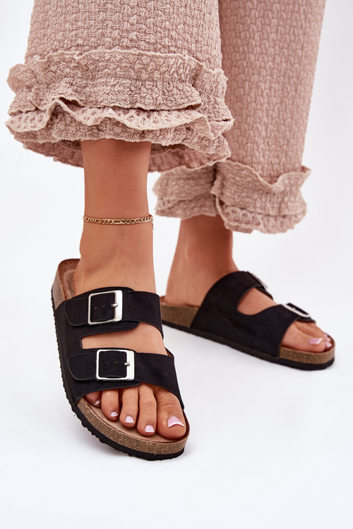 Women's Cork Platform Sandals With Buckles Black Evisolla