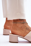Classic Low Heel Leather Sandals Beige Miley