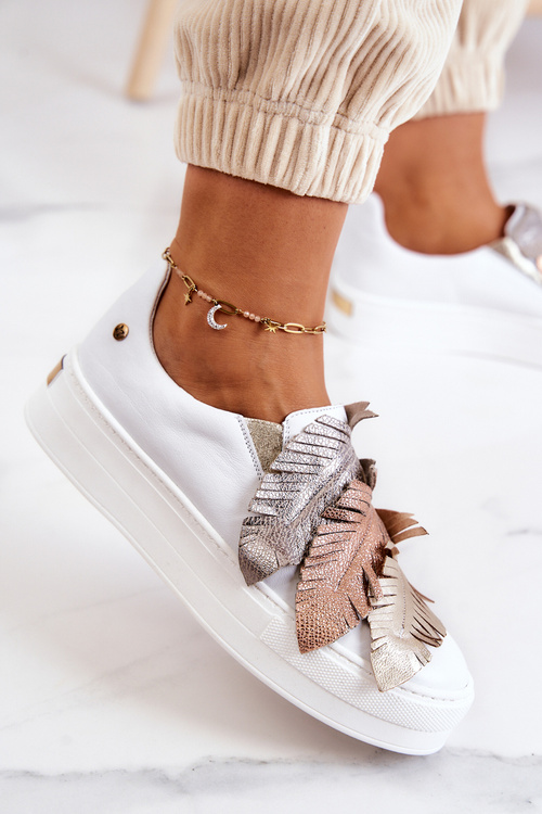 Tenisówki Slip-On Damskie Skórzane Białe Maciejka 05488-11