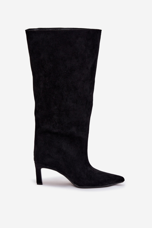 Damskie Wsuwane Kozaki Na Szpilce Eko Zamszowe Czarne Phelin