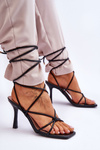 Tied Sandals On High Heel Black Savage