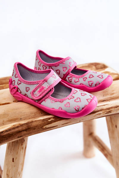 Children's Ballerina Hearts Slippers Befado 123X070 Grey-Pink