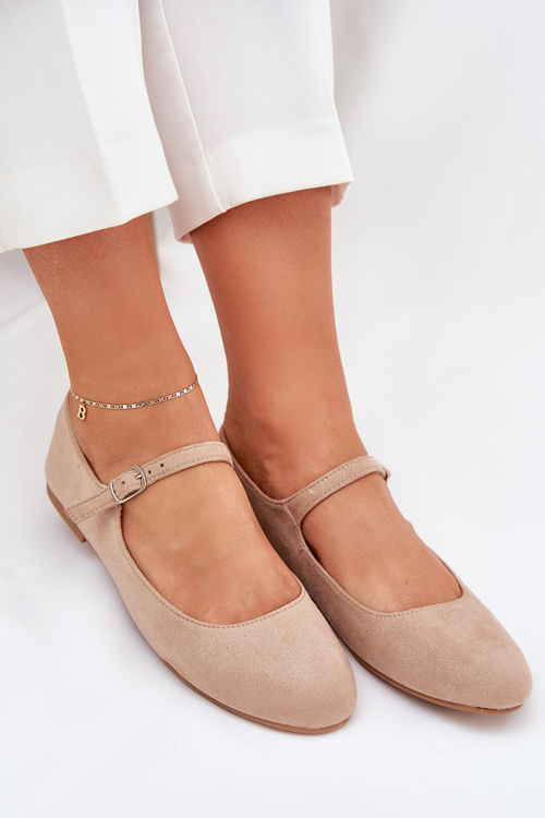 Ballet Flats With Strap Eco Suede Beige Arrivara