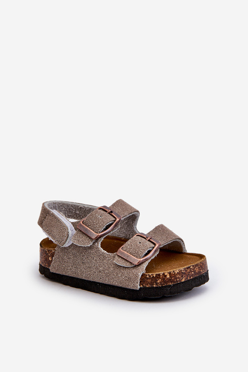 Children's Sandals on Cork Platform with Velcro Closure in Grey Rorria