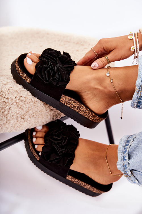 Women's Suede Slippers With Ornament Black Nemis