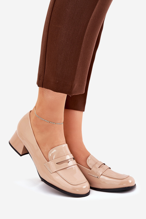 Lacquered Low Heel Pumps Nude Selenith
