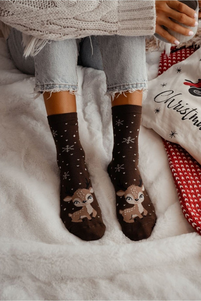 Women's Christmas Socks Reindeer Chocolate