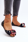 Women's Rubber Ballerina Flats with Flowers Black Junikla