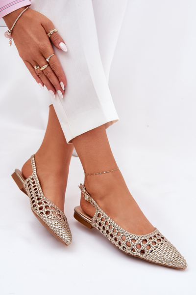 Ballet Flats With Weaving On A Flat Heel Golden Carollese