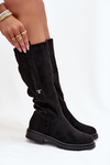 Women's Insulated Flat Heel Boots Eco Suede Black Delyssa