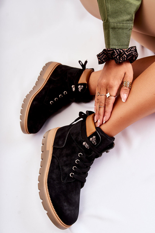 Botki Skóra Platforma Czarne Ressa