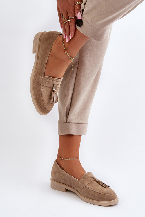 Mokasyny Zamszowe Damskie Płaski Obcas Zazoo 3420 Beżowe