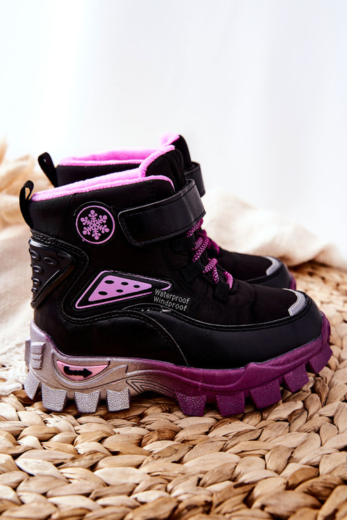 Children's Insulated Snow Boots Velcro Black and Pink Tannis