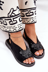 Womens sandals on flat heel with decoration black Setorina