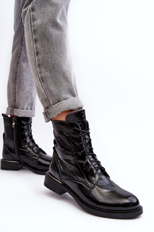 Comfortable Lacquered Insulated Boots Black Lemar Revin