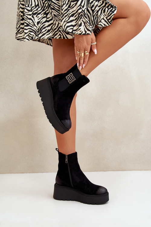 Warm Ankle Boots Women On Wedge And Platform Made Of Eco Suede Black Vinceza 58339