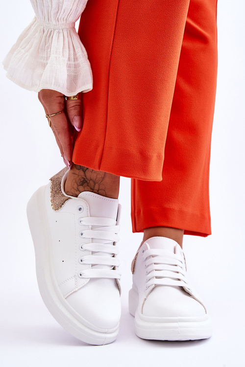 Buty Sportowe Damskie Ozdobny Wzór Biało-Złote Delight