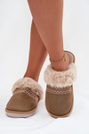 Women's slippers with fur and embroidery green Devianne