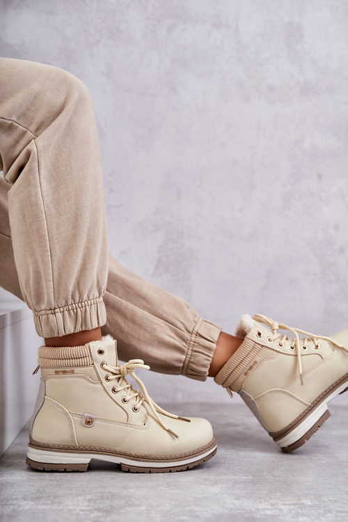 Botki Damskie Ocieplane Trapery Beżowe Liv