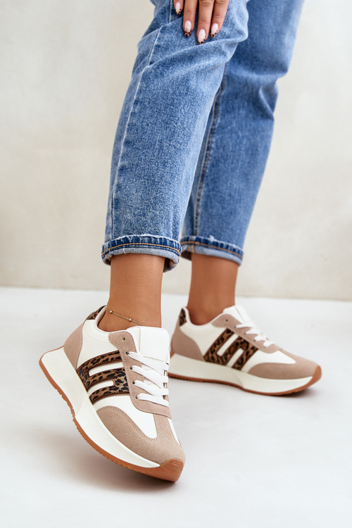 Buty Sportowe Sneakersy Platforma Panterka Beżowe Thari
