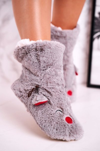 Christmas Insulated Slippers With Reindeer Grey Rudolph