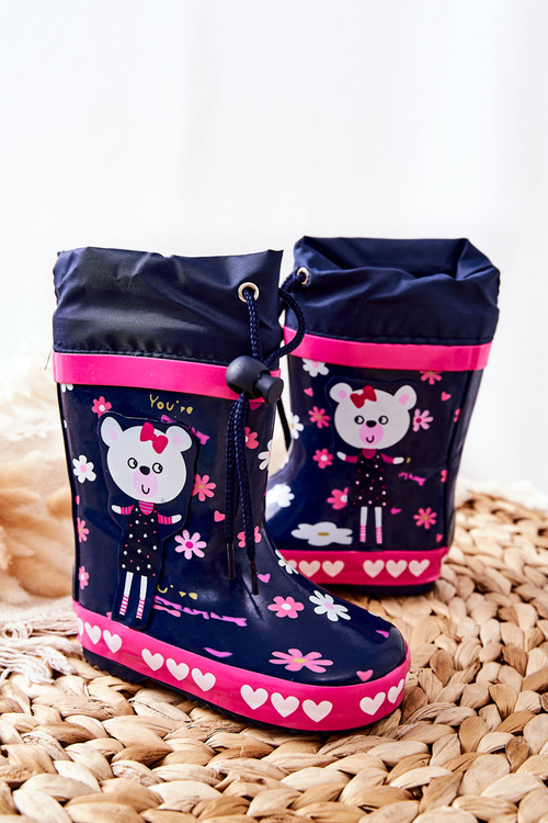 Children's Rubber Galoshes boots Navy Teddy bear Zinstina