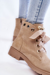 Suede insulated boots with a zipper with pearls beige Raiso