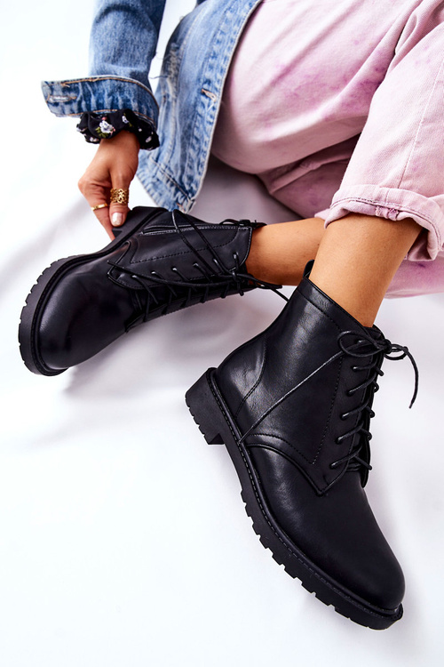 Classic Tiered Leather Booties Black Melome