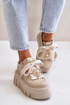 Damskie Sneakersy Masywna Podeszwa Ozdoba Beżowe CheBello 4530