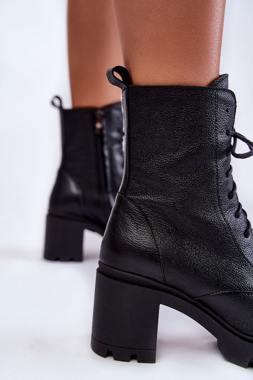 Botki Skóra Damskie Obcas Czarne Lemar Rea